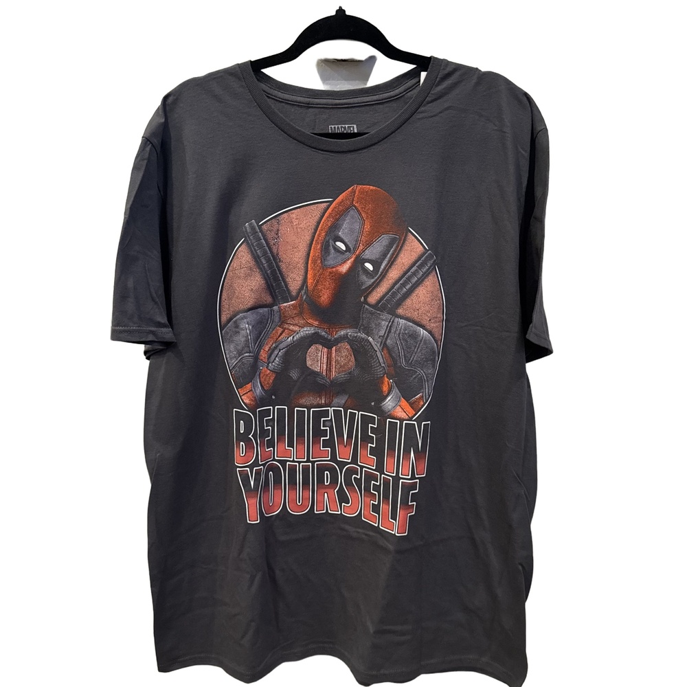 New Marvel Black Short Sleeve Deadpool Graphic Believe In Yourself TShirt XL